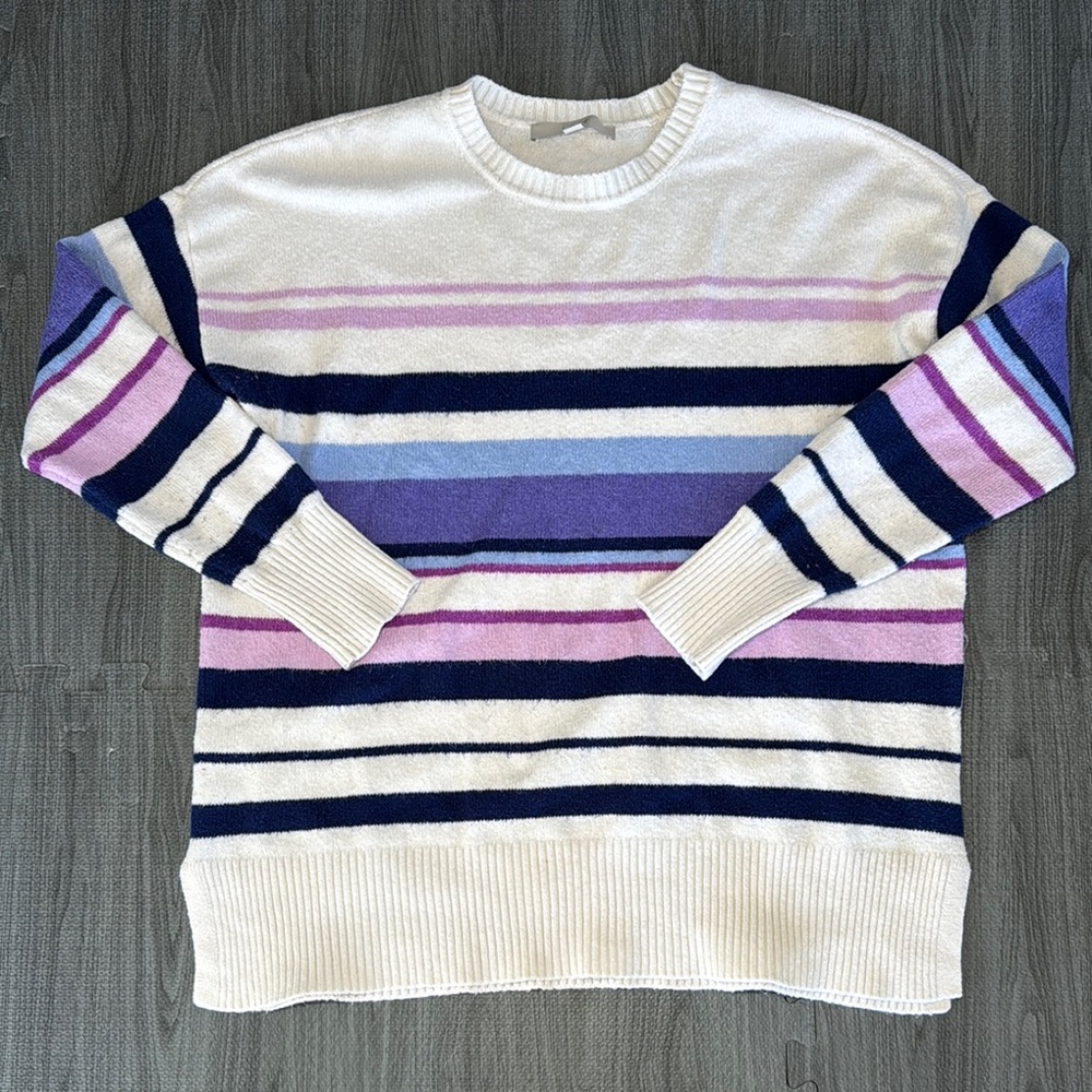 LOFT Cream and Blue Striped Sweater - Women’s Size L